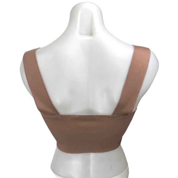 Missguided Brown Ribbed Knit Sleeveless Square Neck Cami Tank Crop Top Size 4 - Picture 2 of 4